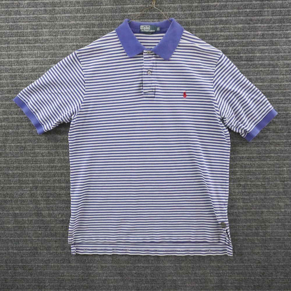 Polo Ralph Lauren Polo Shirt Mens LT Tall Blue White Striped Pique Pony Logo